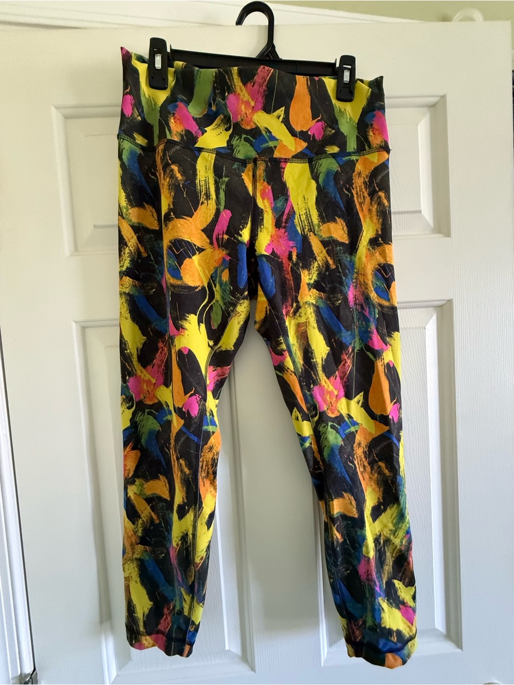 lululemon athletica Ankle Neon Yellow and Royal Blue Print Leggings